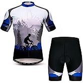 JPOJPO Men's USA Cycling Jersey Set Bike Short Sleeve +5D Padded Shorts Summer Quick-Dry S-3XL