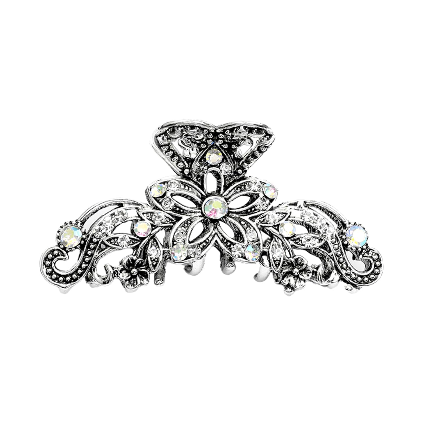 Luckious Vintage Hair Claw Clip - Rhinestone Alloy Hair Accessories for Fine Hair, Fashion Retro Hairpin for Women Girls Wedding Bridal (Retro Silver)