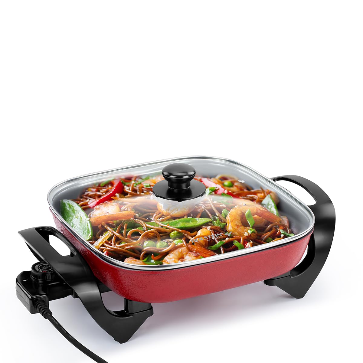 Photo 1 of ***Missing cord en tap***
Holstein Housewares 12-Inch Electric Skillet - 1400W Electric Pan with Adjustable Temperature Control, PFOA-Free Non-Stick Coating, Cool-Touch Handles, Multi-Function Cooker, Red