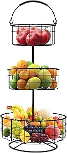 Sorbus Countertop Fruit Basket Holder & Decorative Tabletop Bowl Stand —Also Perfect for Vegetables, Snacks, Household Items, 3 Tier Black
