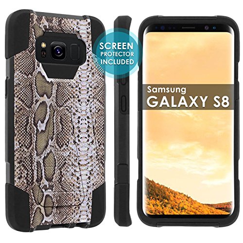 [POPCulture] Rugged Case For Samsung Galaxy S8 [Black/Black] Military Armor Case [KickStand] [Screen Protector]- [Brown Snake] Print Design