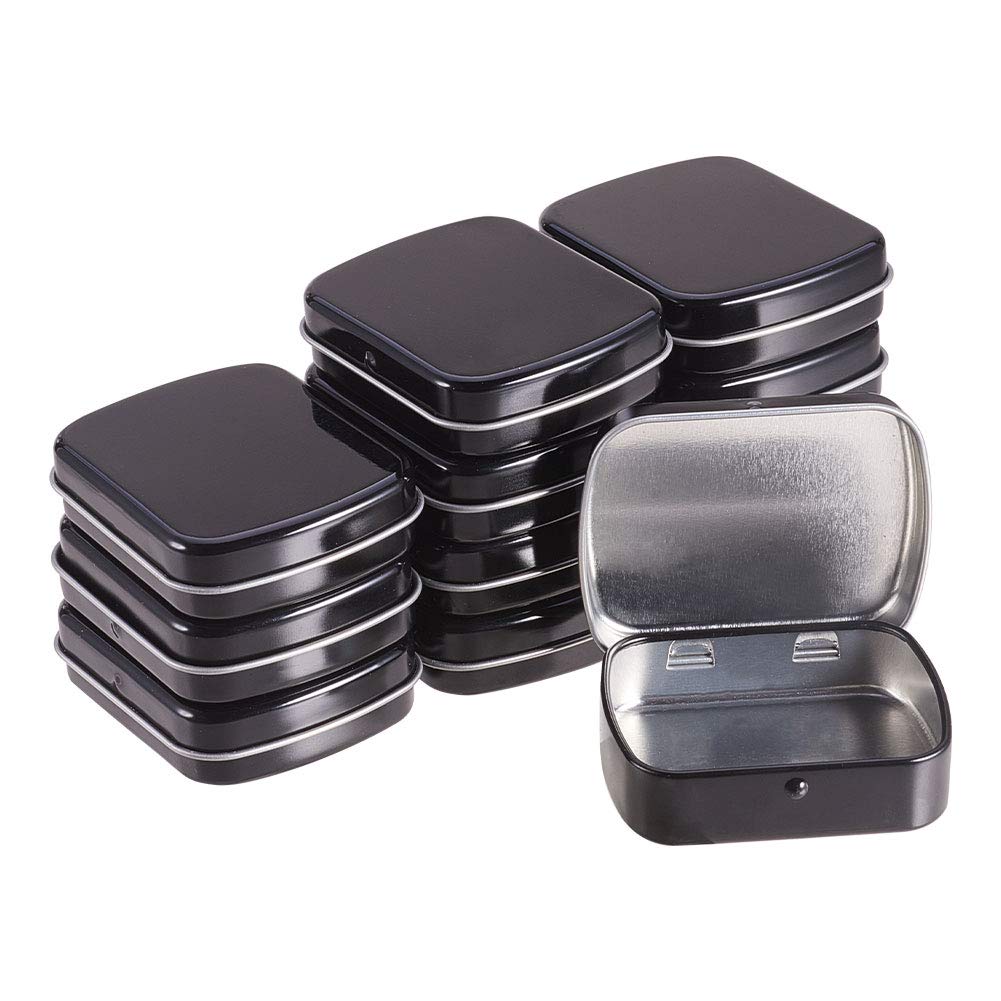 BENECREAT 12 Pack Black Rectangle Empty Hinged Tins Box Metal Hinged Tins Containers for Jewelry, Candy, Bead, Coin, Sewing Home Organizer