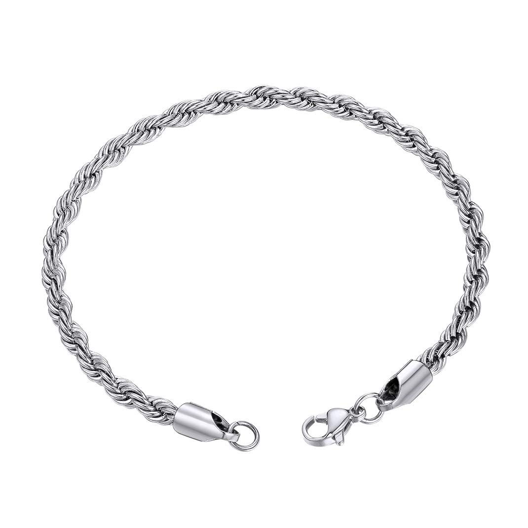 GOLDCHIC JEWELRY 3mm Rope Chain Bracelet, 316L Stainless Steel Boy Chain Link, 21CM