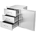 VEVOR BBQ Island Drawers 38.1W x 22.6H x 20.8D, Outdoor Kitchen Door Drawer Combo Cabinets, BBQ Access Door/Triple Drawers Combo, Stainless Steel Handles, Perfect for BBQ Island Patio Grill Station