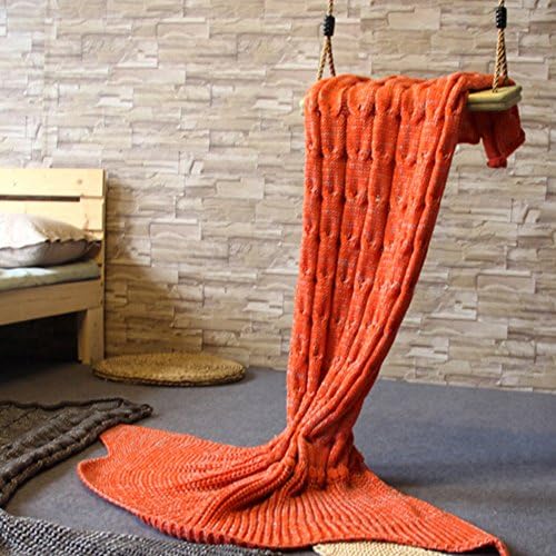 Mermaid Tail Blanket Handmade Soft Sleeping Bag Crochet Knitting Living Room Quilt All Seasons Sofa Snuggle Rug Best Fashion Birthday Christmas Gift (Orange)