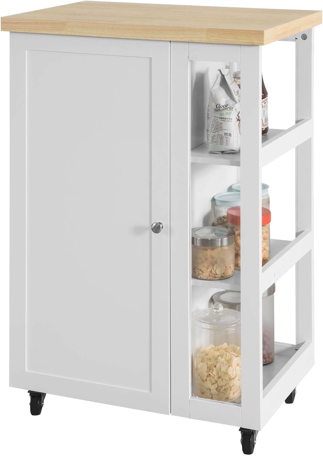 Sobuy Fkw75 Wn Kitchen Trolley Serving Trolley Side Trolley With 1 Door And 3 Shelves White Natural W 60 X 90 X 40 Cm Amazon De Kuche Haushalt