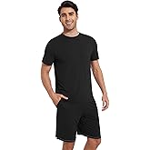 WiWi Men's Pajamas Set Short Sleeve Top and Shorts Pajama Lightweight Pjs Viscose made from Bamboo Loungewear S-XXL