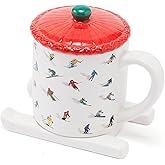 Creative Ski Coffee Mug, 16 Oz Ceramic Mug with Large Handle Removable Beenie Lid & Skis, Novelty Coffee Cup for Home Office Funny Mugs, Dishwasher Safe, Cute Decoration Mug Gifts for Skiers & Friends