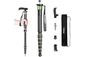 Manbily Camera Monopod Aluminum Portable Compact Lightweight Travel Monopod with Carrying Bag Walking Stick Handle,for DSLR Canon Nikon Sony Video Camcorder (Aluminum, Green&Black)