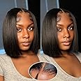 EQ DUOUPA 5x5 Hd Lace Closure Wigs Human Hair Glueless Wigs Human Hair Pre Plucked 180 Density 5x5 hd lace closure wigs human hair Wear and Go Glueless Wig 8 Inch