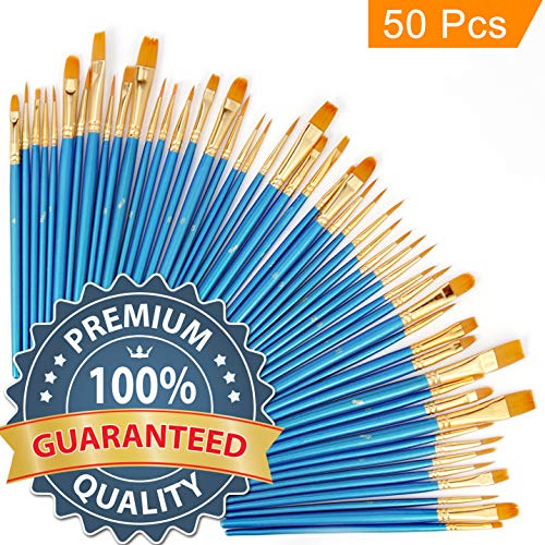 Paint Brushes, (5 Packs / 50pcs) Acrylic Paint Brush Set, Nylon Hair Brushes for Watercolor/Oil / Face/Crafts / Rock/Acrylic, Painting Artist Professional Kits - Thumbnail 7