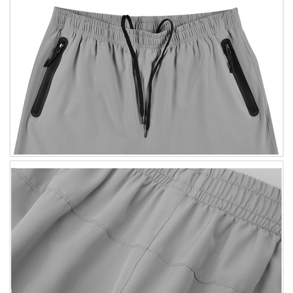 Gititlys Men\'s Shorts with Pockets 95% Terylene and 5% Spandex (Light Gray, Large)