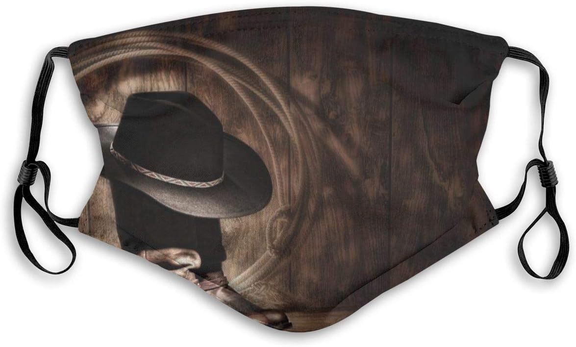 Cowboy Hat Boots Anti Pollution Mask for Kids Women Man Comfort Dustproof Mouth Mask with Activated Carbon Filters PM2.5 Air Filter Masks Dust Breathing Masks (2Pcs Filters)