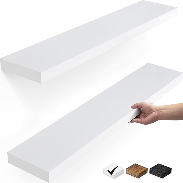 BAYKA FLOATING SHELVES WHITE, 22.5 INCHES RUSTIC WOOD...