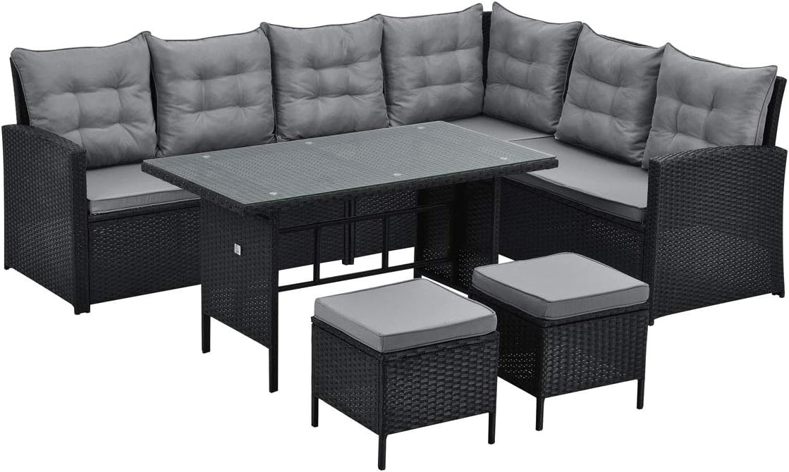 Amazon.de: SVITA Monroe Polyrattan Ecksofa Rattan-Lounge Esstisch Gartenmöbel-Set Sofa Garnitur Couch-Eck (Lounge Set -