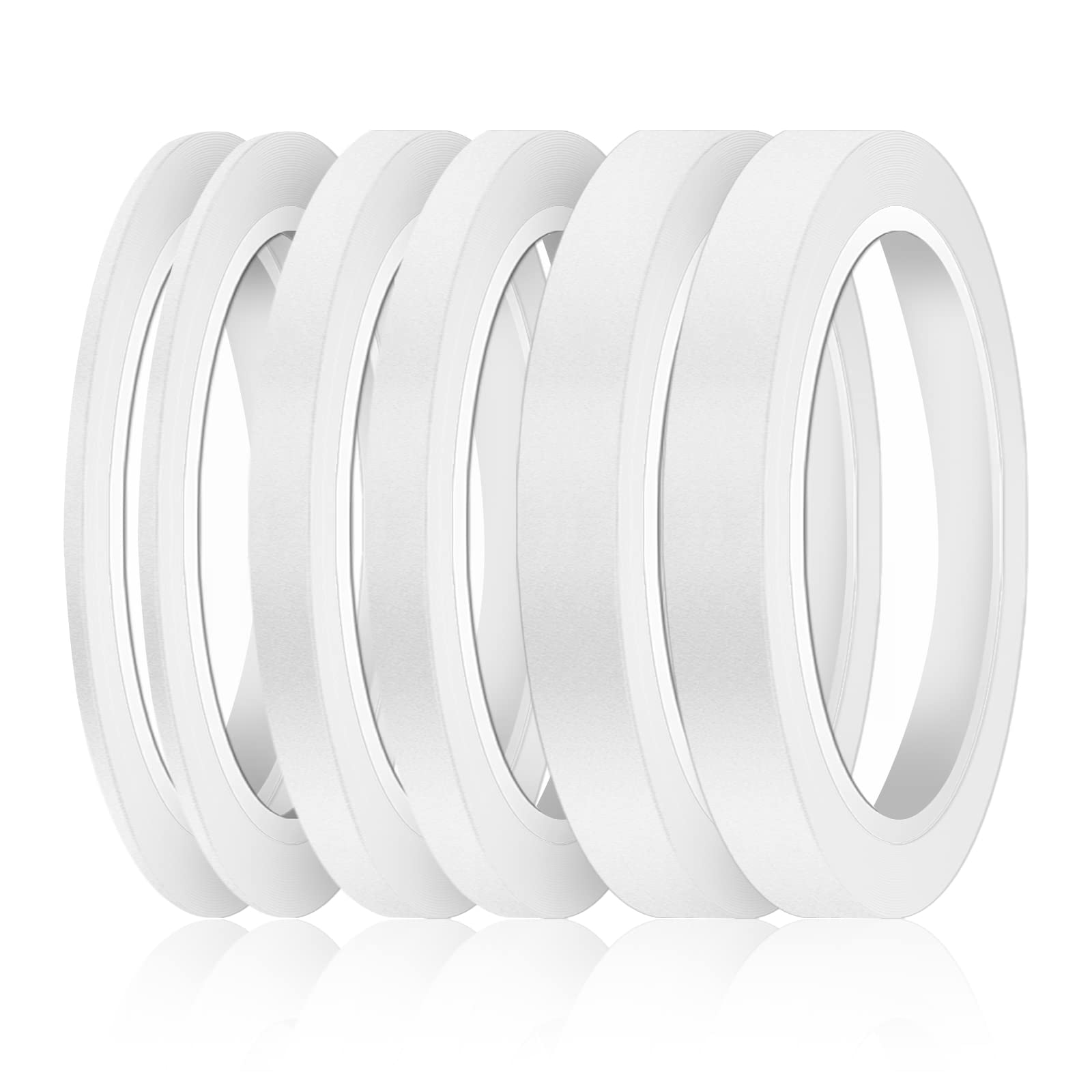 AIEX 6 Rolls Thin Masking Tape, 1/8, 1/4, 1/2 Inch Pinstripe Masking Tape Colored Painters Fine Line Tape for Painting Automotive Car School Office DIY Projects (White)