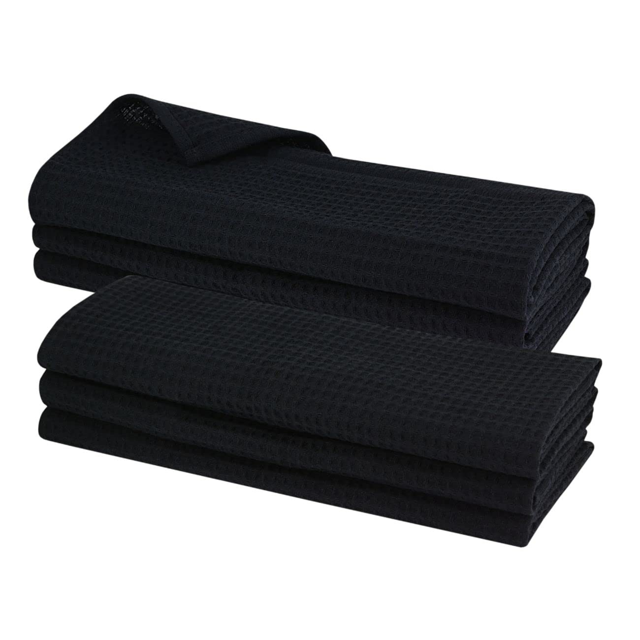 6 x Tea Towel made of 100% Cotton, Waffle Pique - Black