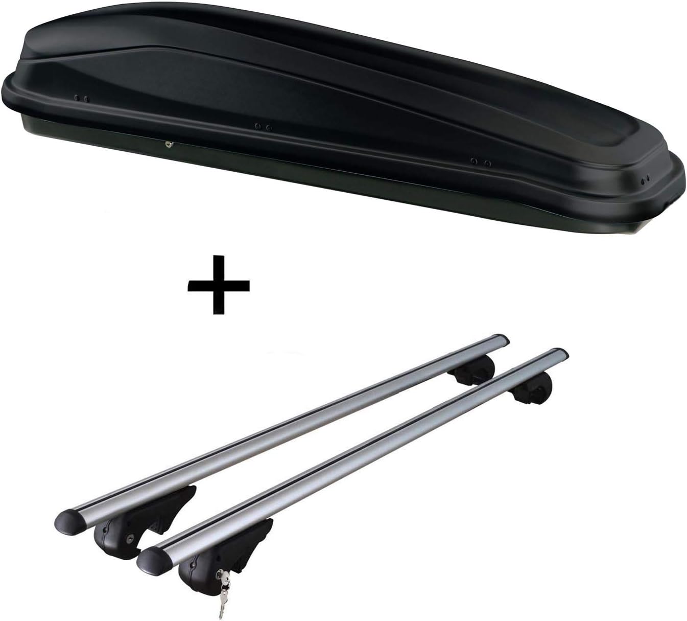 VDP Roof Box JUEASY300 300 Litres Black + Roof Rack Rails Rio 135 Mitsubishi Outlander 2007-2012