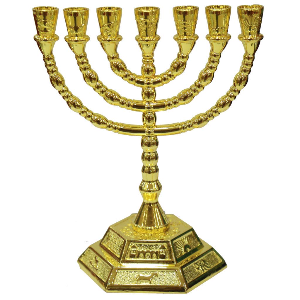 (20cm, Gold) - 12 Tribes of Israel Jerusalem Temple Menorah choose from 3 Sizes Gold or Silver (Gold, 20cm)