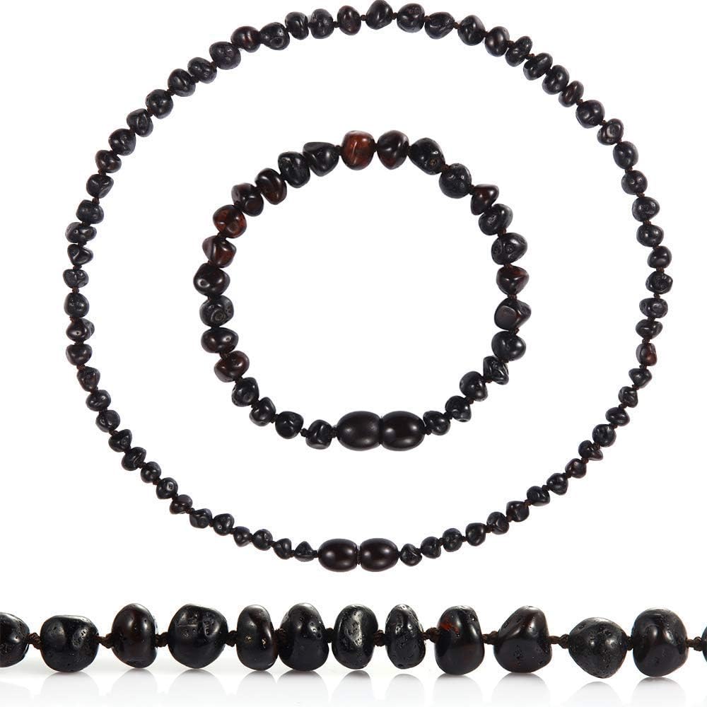 Temgee Baltic Amber Necklace Set - Raw Amber Necklace and Bracelet - Anti-Inflammatory, Natural Pain Relief, Cherry14in+6in
