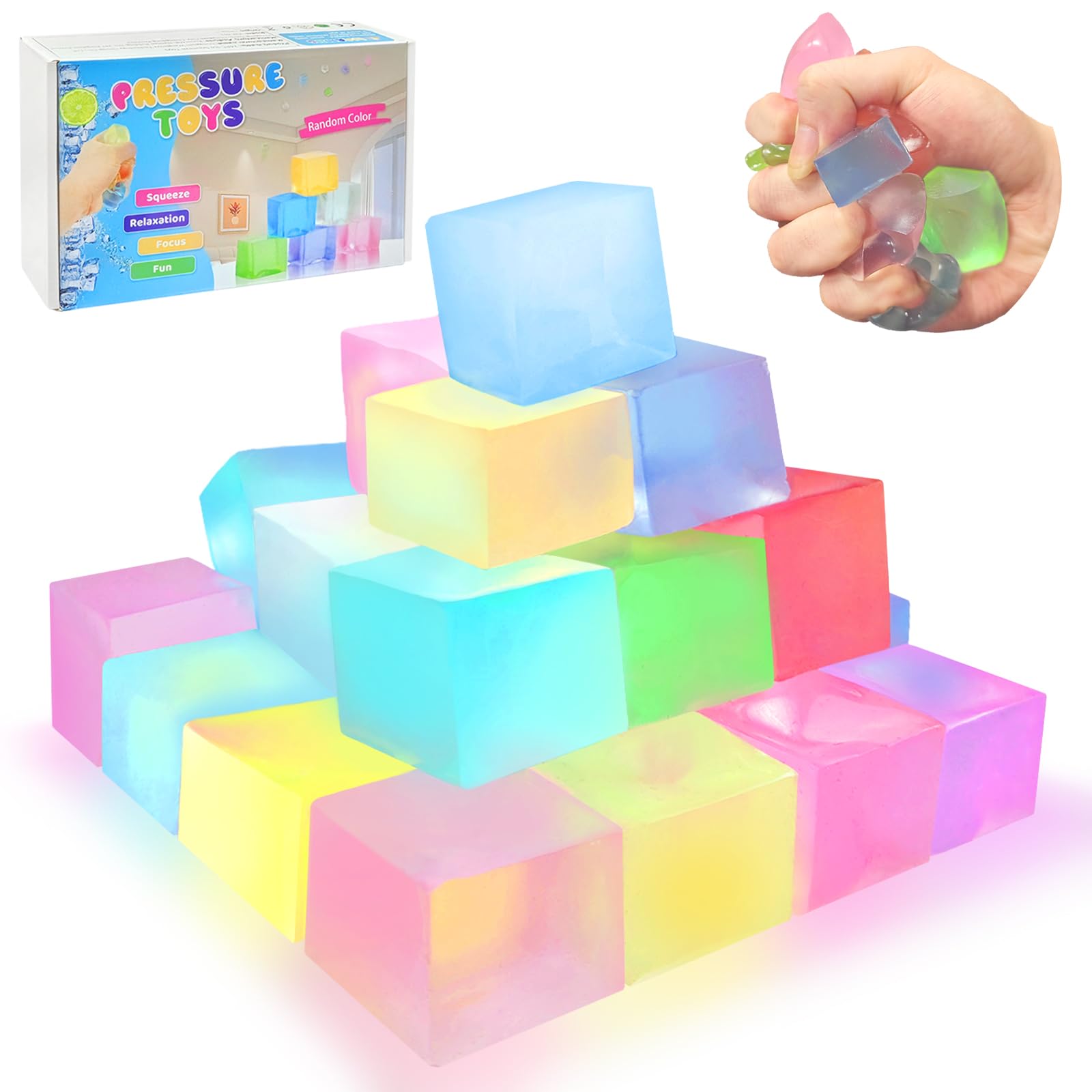 24 Pcs Fidget Stress Balls Bulk, Squeeze, Mini Ice Cube Stress Balls to Adult Birthday Easter Day Gifts
