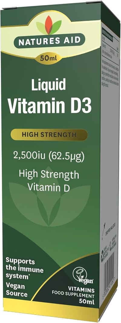 Natures Aid Vitamin D3 Liquid 2500iu 50ml Dropper Veg, Vegan, Gluten Free