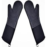 Extra Long Professional Silicone Oven Mitts with Quilted Liner, Durable Heat Resistant Oven Gloves, Heat Resistant Oven Gloves,2pcs