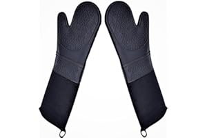 Extra Long Professional Silicone Oven Mitts with Quilted Liner, Durable Heat Resistant Oven Gloves, Heat Resistant Oven Glove
