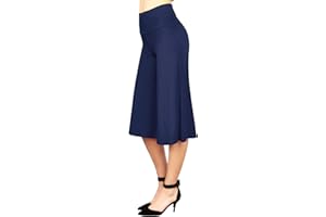 Made By Johnny Women's High Elastic Waistband Wide Leg Palazzo Culotte Gaucho Capri Pants (S~5XL)