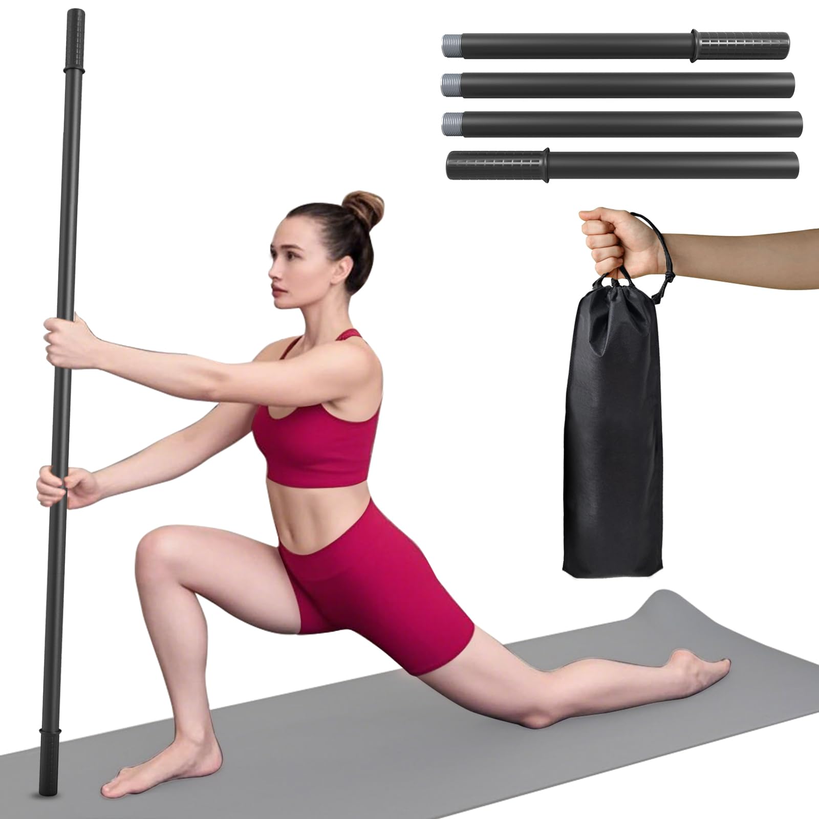 Photo 1 of **ISSUES WITH PIECES ASSEMBLING AND LOCKING INTO PLACE** Wasoyun Yoga Stick 5ft, Adjustable Stretching Stick with 4 Steel Rods, Non-Slip Handle and Exercise Guide for Stretching and Exercise Physical Therapy, Pilates, Multi-Functional Fitness Stick.