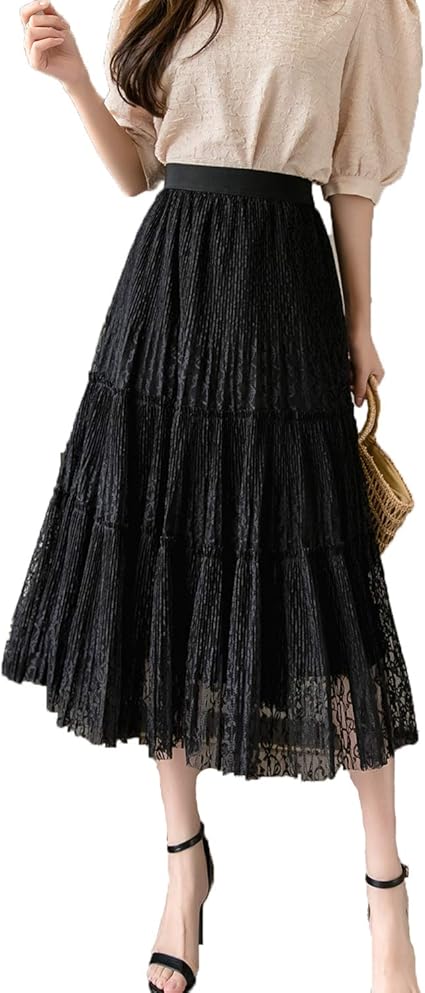 Amazon ロング スカート 純色 ゴム ウエスト 着回し 幅広 フレア ロングスカート 体型カバー ウェストゴム 裏地付き エアリー レディース 5109bk Free スカート 通販