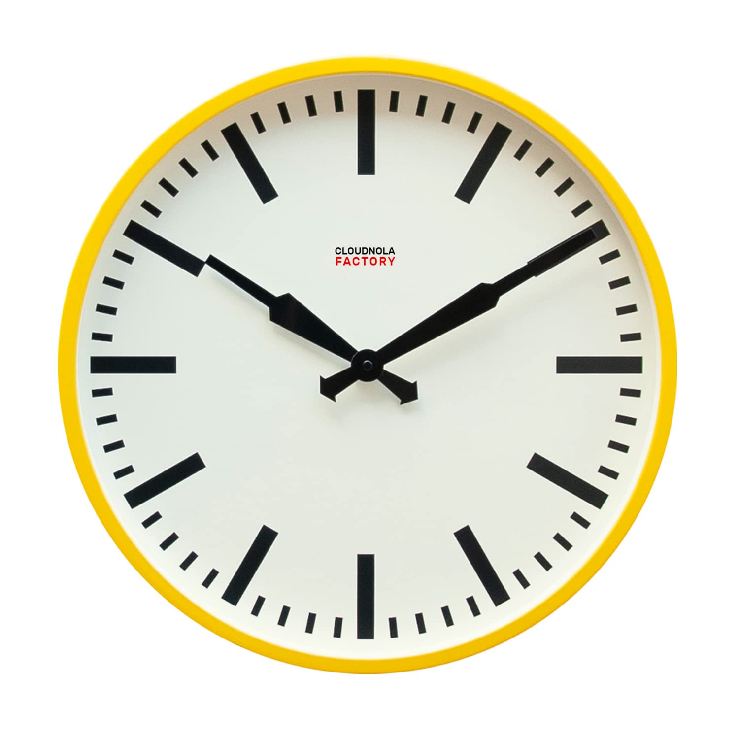 Cloudnola Station Metal Wall Clock, Yellow and Black, 46 cm Diameter, Silent Non Ticking, Battery Operated Quartz Movement