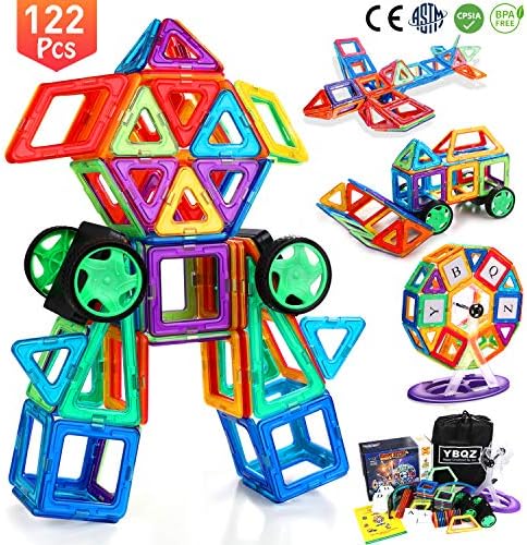 YBQZ Magnetic Tiles Building Blocks Toys for Kids Toddlers 122 Pcs Children Preschool Educational Construction Kit Magnet Stacking Toys for Boys Girls Age 3 4 5 6 7 8 Year Old