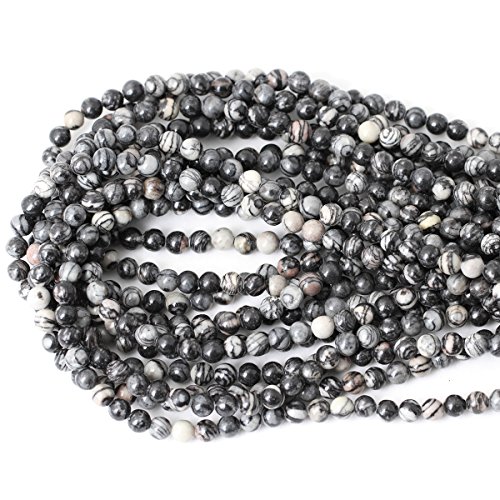 Qiwan 60PCS 6mm Black Network zebra Stripes Natural Stone Beads For Jewelry Making DIY Bracelet Necklace 1 Strand 15"