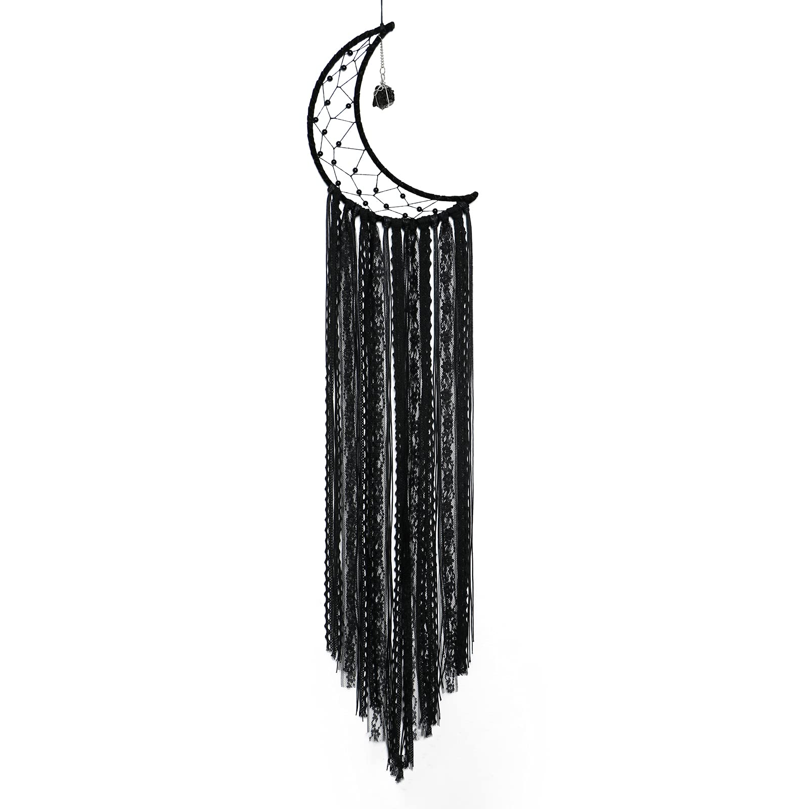 Dream Catcher Black Moon Dream Catchers with Crystal Stone, Handmade Gothic Wall Hanging, Witchy Woven Boho Decor for Bedroom Bohemian Home Decoration Ornament Craft Gift (Black)