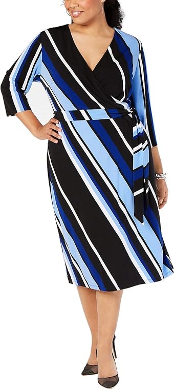 plus size striped wrap dress
