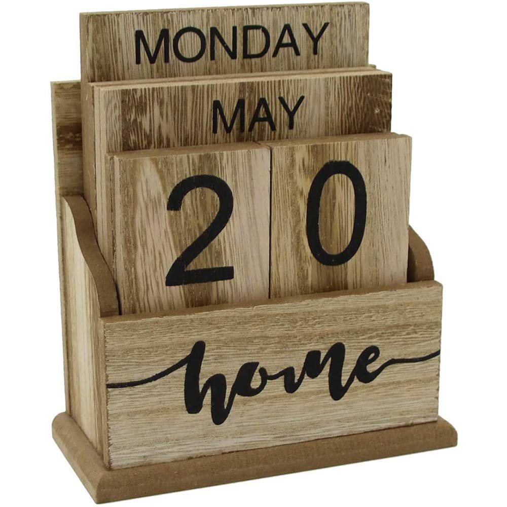 Hopbucan Wooden Flip Desk Blocks Calendar, Plank/Table Calendar Display,for Home/Office Decoration,11.5X6.5X14.5CM,A