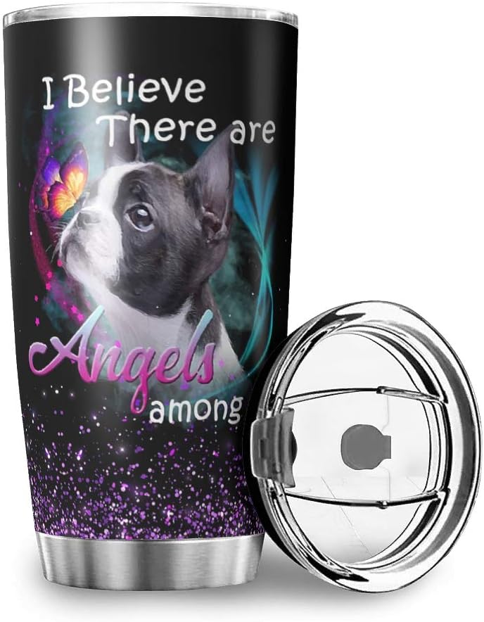 Nanlili Stainless Steel Water Bottle Double Wall Vacuum Insulated Travel Coffee Cup with Clear Lid 20oz (Angels Among Us) White 20oz