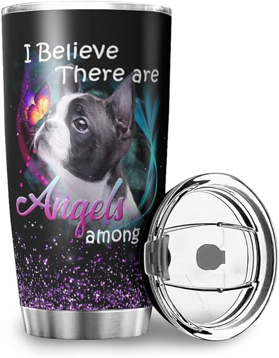 Nanlili Stainless Steel Water Bottle Double Wall Vacuum Insulated Travel Coffee Cup with Clear Lid 20oz (Angels Among Us) White 20oz