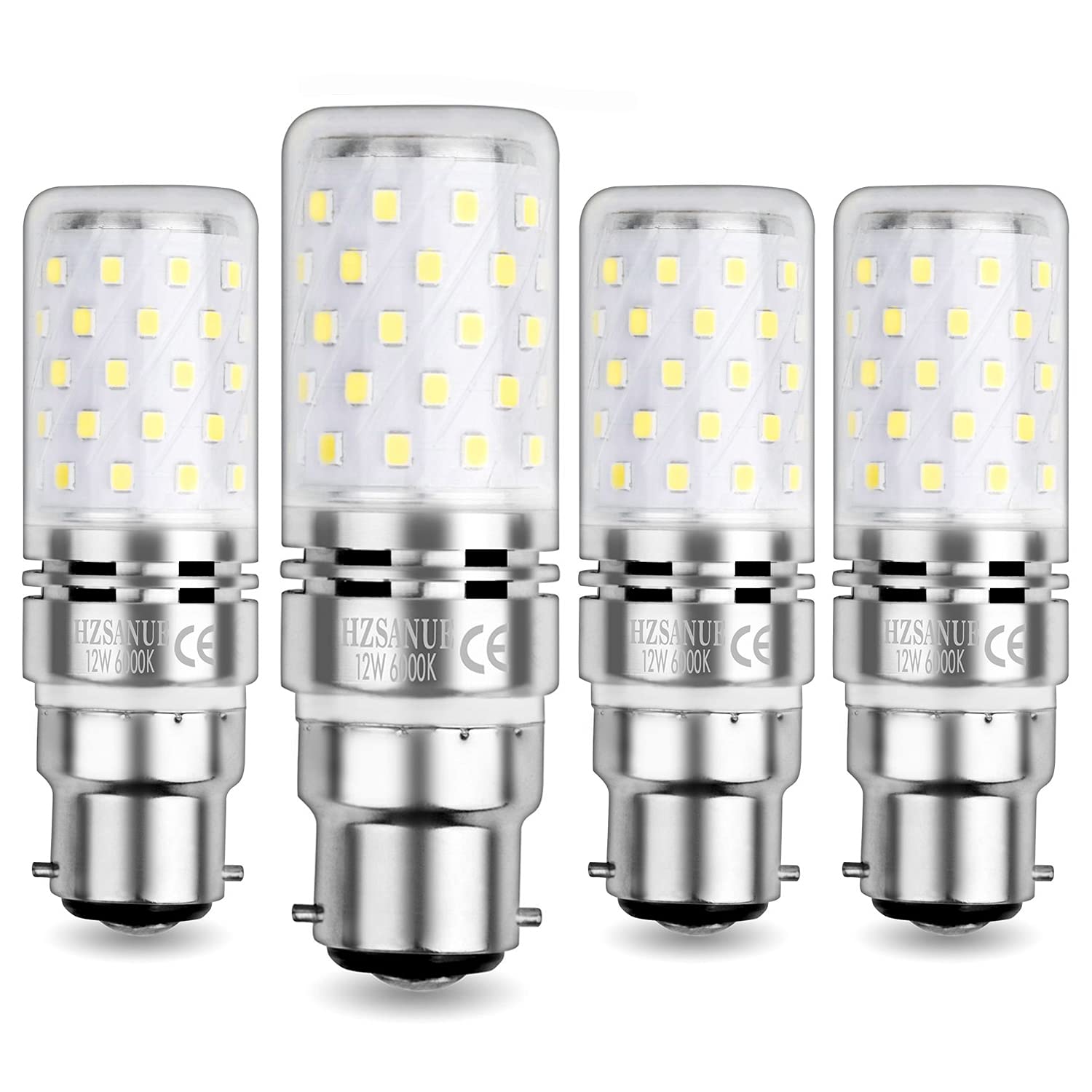 HZSANUE B22 LED Corn Bulbs 12W, 6000K Daylight White, 1350LM, Bayonet Cap LED Light Bulbs,100W Incandescent Bulbs Equivalent,Pack of 4