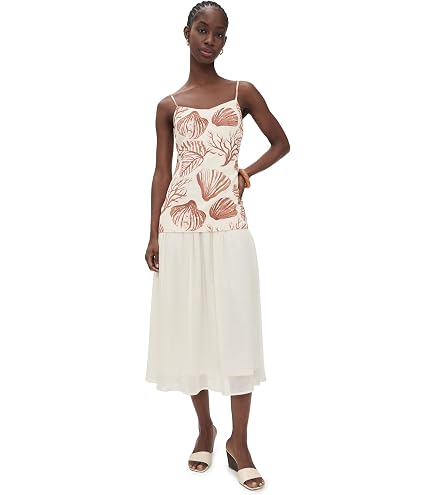 MOON RIVER Women's Corset Floral Midi Dress, Ivory Multi, M at Amazon Women's Clothing store