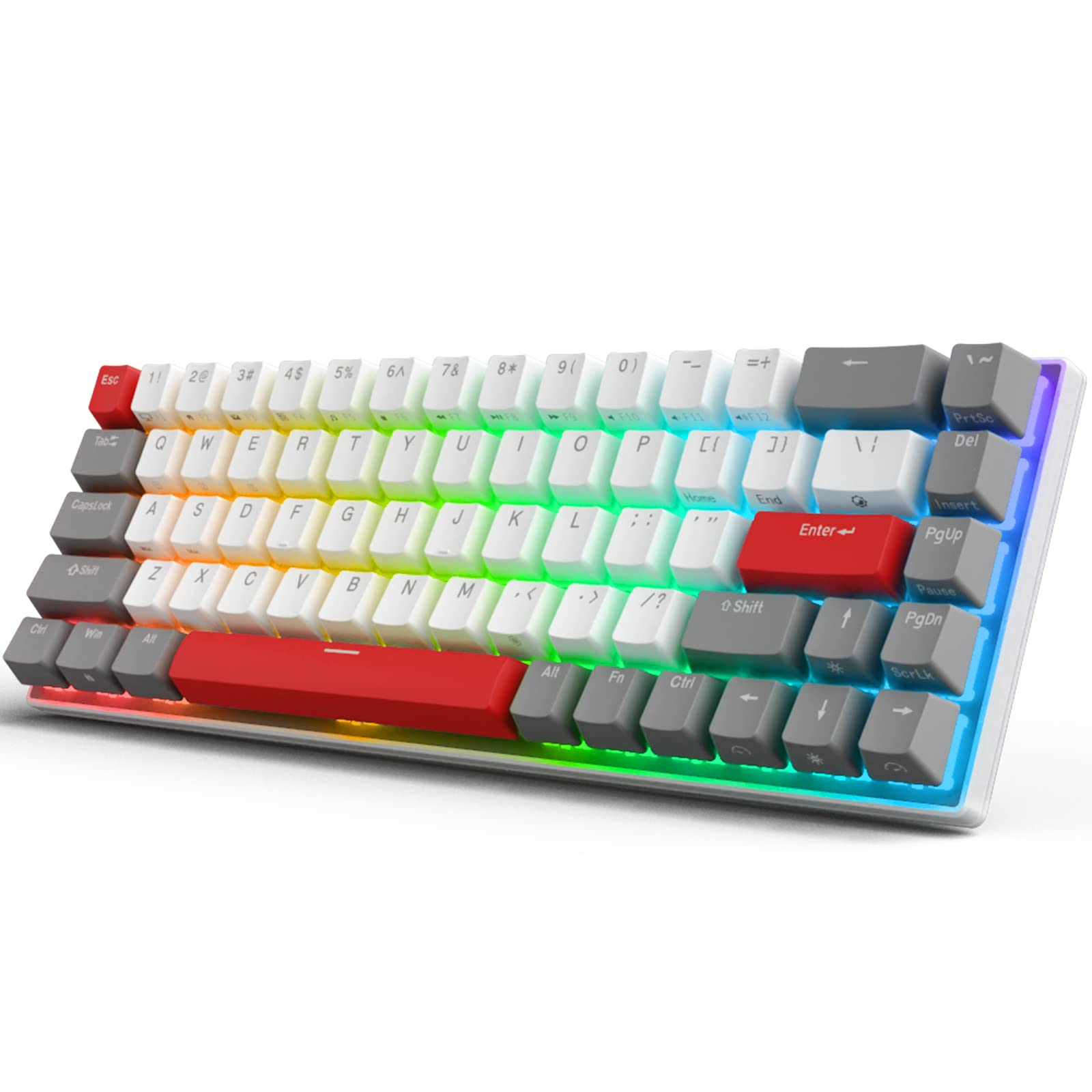 RK ROYAL KLUDGE RK G68 65% Wireless Mechanical Keyboard, Bluetooth5.1/2.4G/Wired Hot Swappable Mechanical Keyboard with 3 USB Ports, 68 Keys RGB Red Switch for Mac Windows, Classical Red
