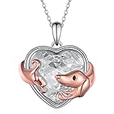 SCZKLAQ Dachshund Gifts: 925 Sterling Silver Dachshund Necklace - Rose Gold Dachshund Pendant with Heart CZ - Dachshund Jewelry for Women