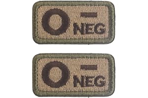 2 PCS AliPlus Blood Type Patches O- Negative NEG Patches Embroidered Tactical Morale Patch Hook and Loop(O-)