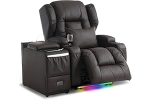 DRMBOOK RV Power Recliner Chair Set, Leather Wall Hugger Reclining Sofa with Console, Home Theater Seating with Massage and Heat, Single Sofa Couch RV Furniture for Living Room, Brown