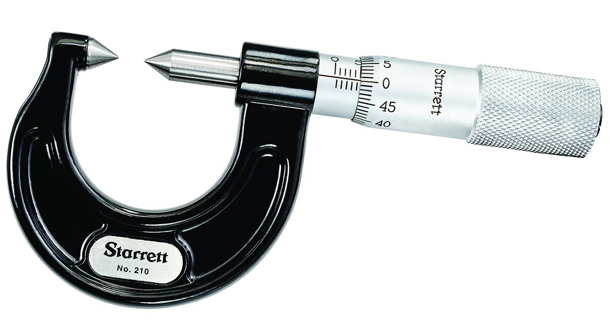 Starrett 210MAP Screw Thread Comparator Micrometer, Plain Thimble, 0-22 mm Range, 0.01 mm Graduation