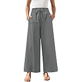 Anyally Women's Linen Summer Palazzo Pants Casual Flowy Wide Leg Drawstring High Waist Beach Trousers with Pockets