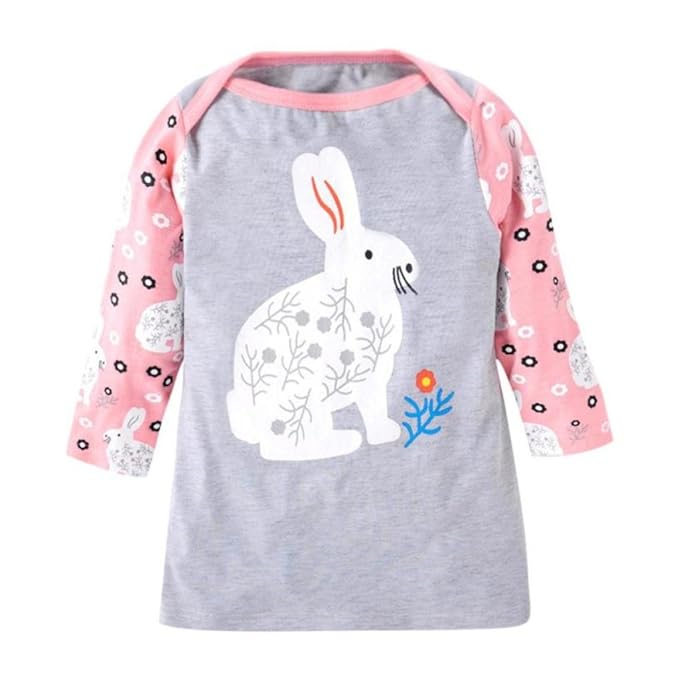 JERFER Mädchen Crewneck Langarm Casual Karikatur Stickerei Party T-Shirt Kleid Kinderkleider Festliche 2-8 T/Jahre