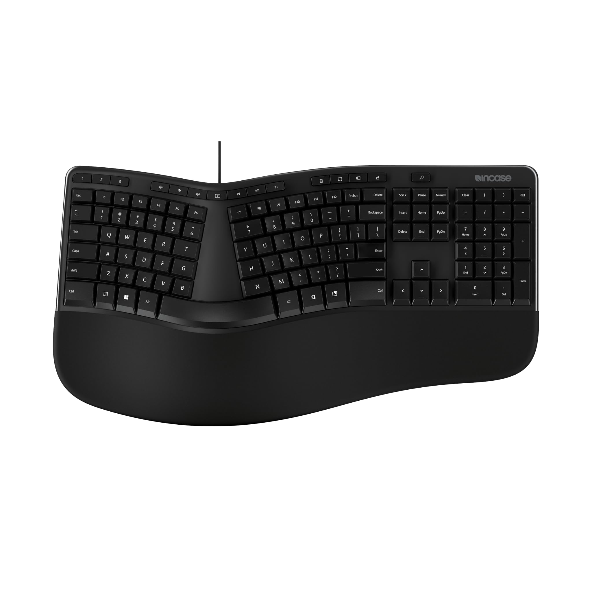 Photo 1 of Incase Ergonomic Keyboard – Designed by Microsoft – Refined Ergonomic Design, Built-in Shortcuts Keys, Layered Palm Rest for Elevated Wrist Support, Integrated Number Pad – Black