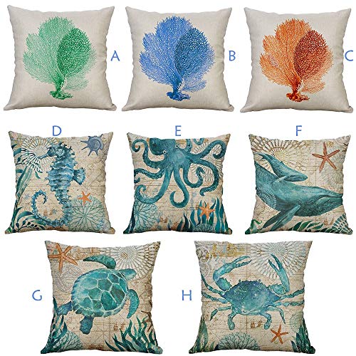 Pillow Case for Car Sofa Bed Couch Bedroom Marine Life Coral Sea Turtle Seahorse Whale Octopus Cushion Pillow Cover 40x40cm